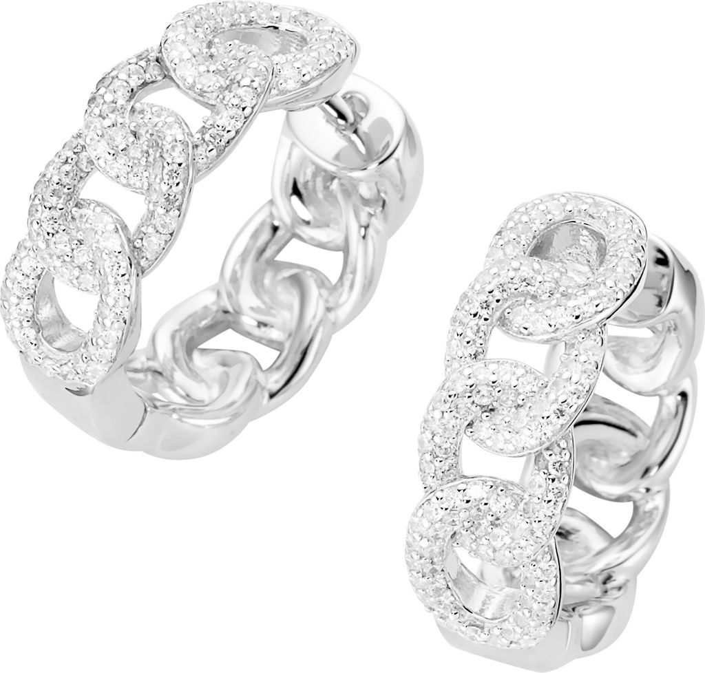 Klappcreolen Giorgio Martello Milano in Panzerketten-Design mit Zirkonia, Silber 925 Silber 2 cm