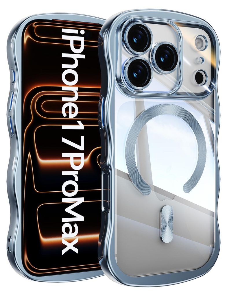Magnetisch Hülle für iPhone 17 Pro Max, Wellen Überzug Bumper Transparent Stoßfeste Handyhülle mit Kameraschutz Blau