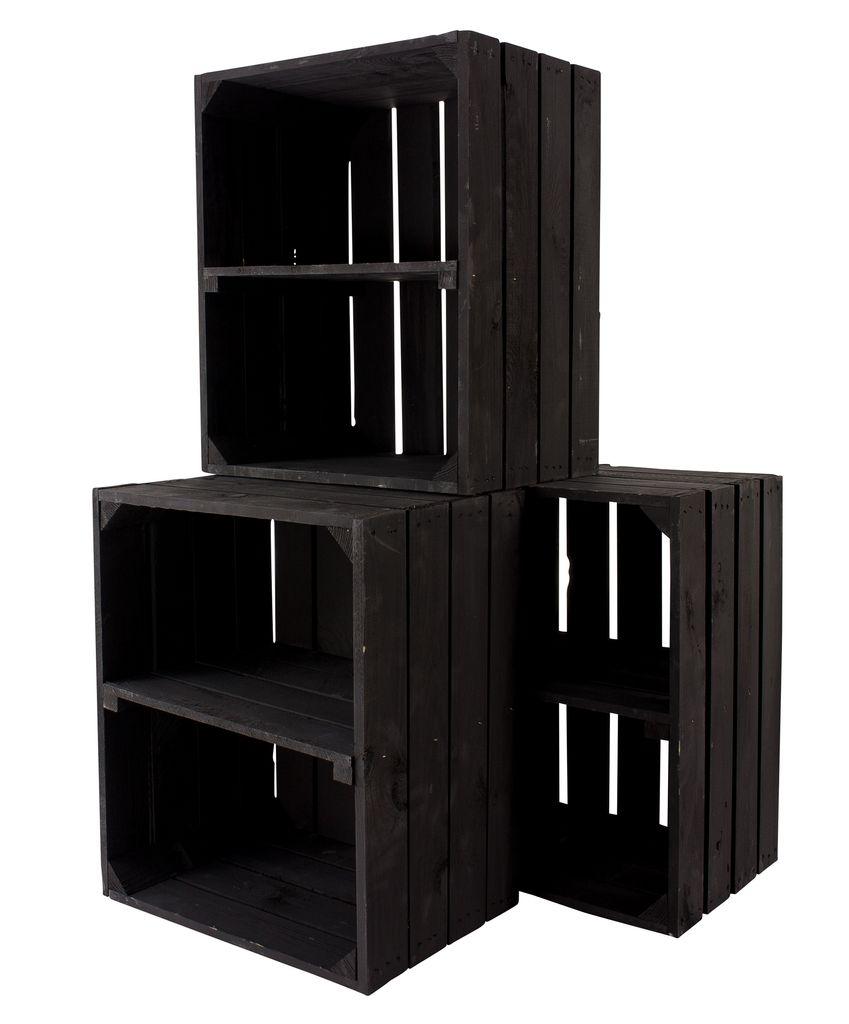 6er Set große neue schwarze Obstkiste 50cm x 40cm x 30cm Apfelkiste Schuhregal Holzregal Bank Garderobe Weinkiste Kisten Balkon Holzkiste Regalsystem