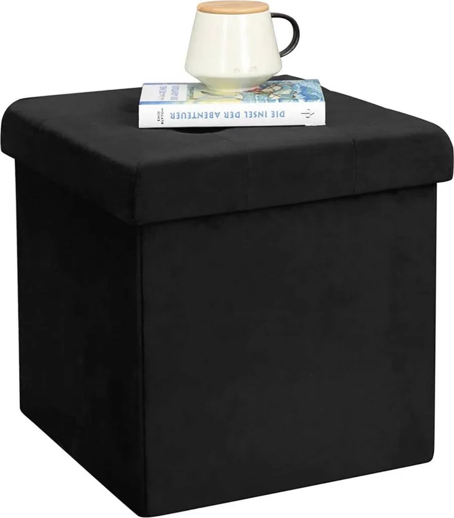 Tabouret de rangement Mesi en velours avec couvercle amovible noir 50cm