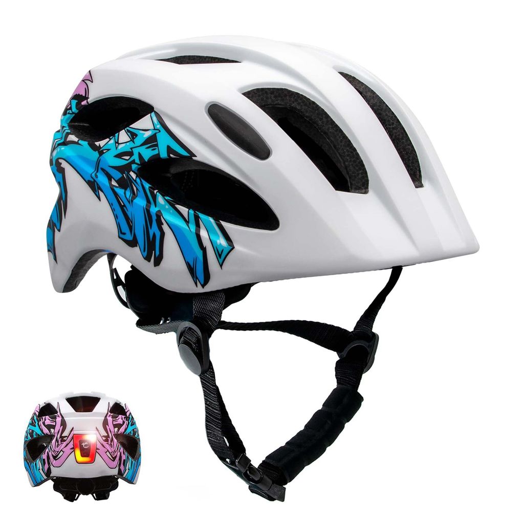 Kinderfahrradhelm 6-12 Jahre |Grafitti Weiß/Blau| EN1078