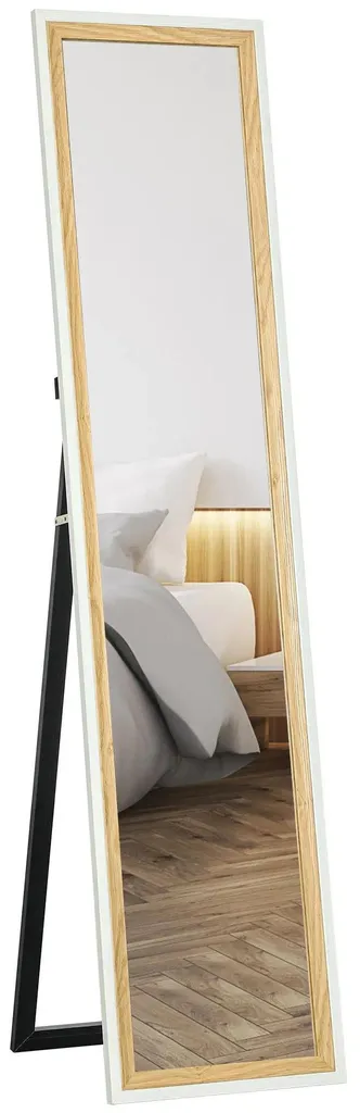 Grand miroir pour chambre et dressing en MDF blanc et bois foncé 150cm
