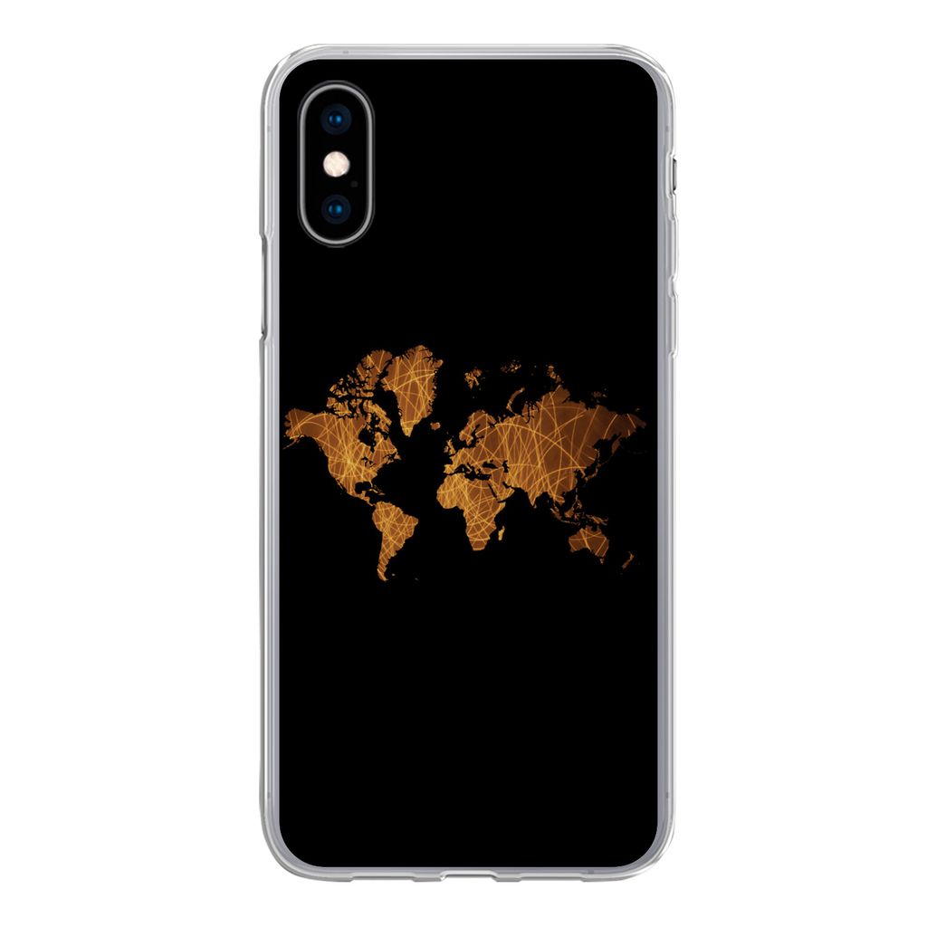 MuchoWow Handyhülle Schutzhülle Hülle für iPhone X Weltkarte - Schilf - Karte Silikon Softcase Handy Hülle - Handyhülle