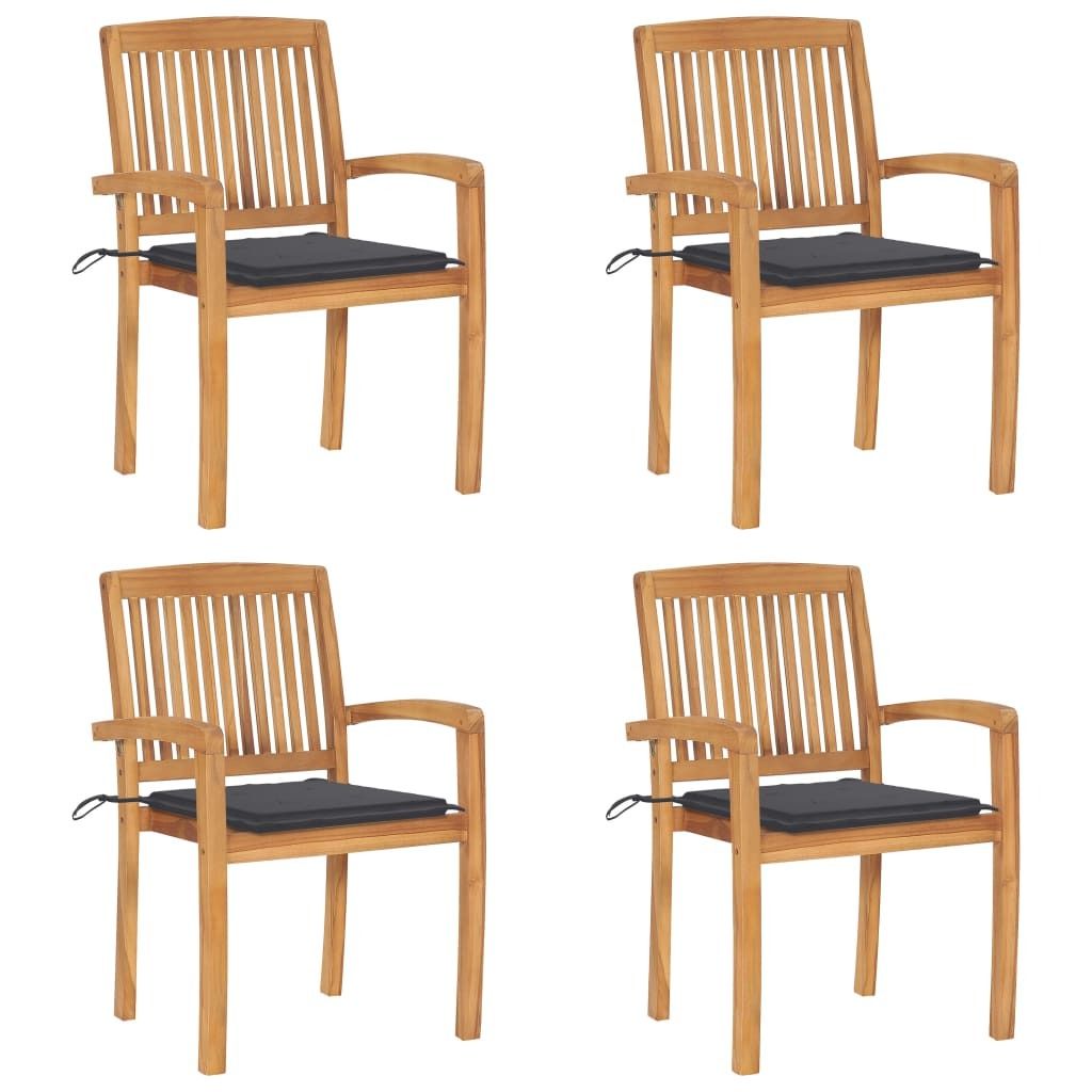The Living Store Stapelbare Gartenstühle mit Kissen 4 Stk. Massivholz Teak