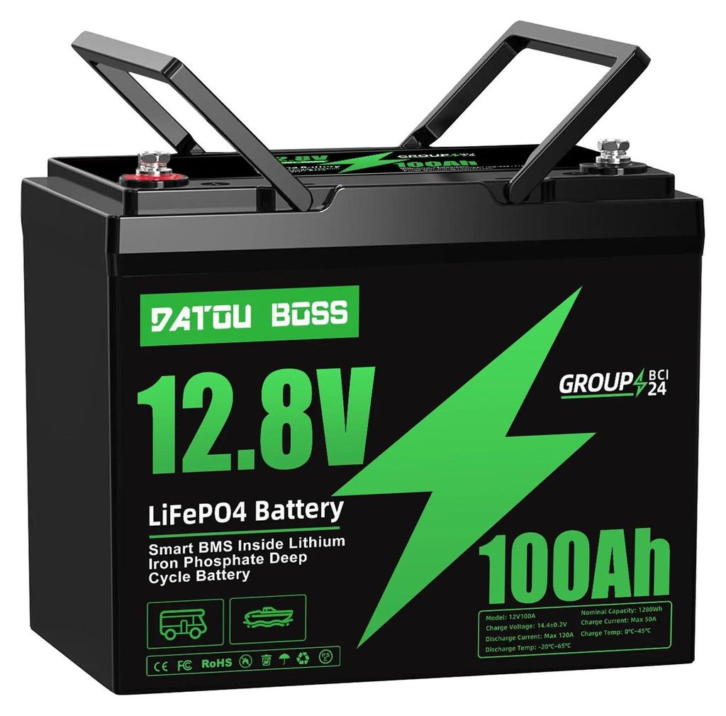 LiFePO4 Batterie - 12V 100Ah Deep Cycle - Integriertes BMS - Bis zu 8000 Zyklen - Für Solar, Wechselrichter, Wohnmobil, Boot