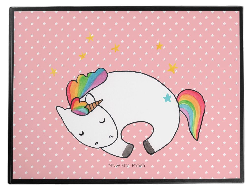 Mr. & Mrs. Panda Schreibunterlage Einhorn Nacht - Rot Pastell - Geschenk, Freundin, schreibtischunterlagen, Unicorn, tischpad, Unterlage Schreibtis...