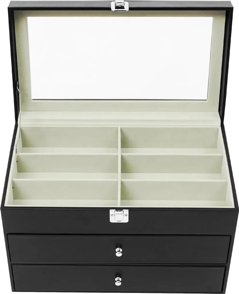 Coffret Lunettes 24 Compartiments 3 Étages Bois Noir - Rangement Top - 9