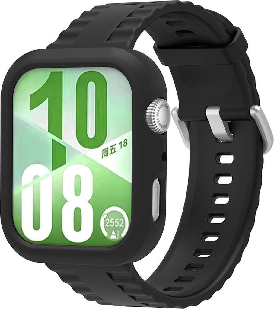 Für Huawei Watch Fit 4 Silikon Gehäuse Hülle mit integriertem Armband Schwarz