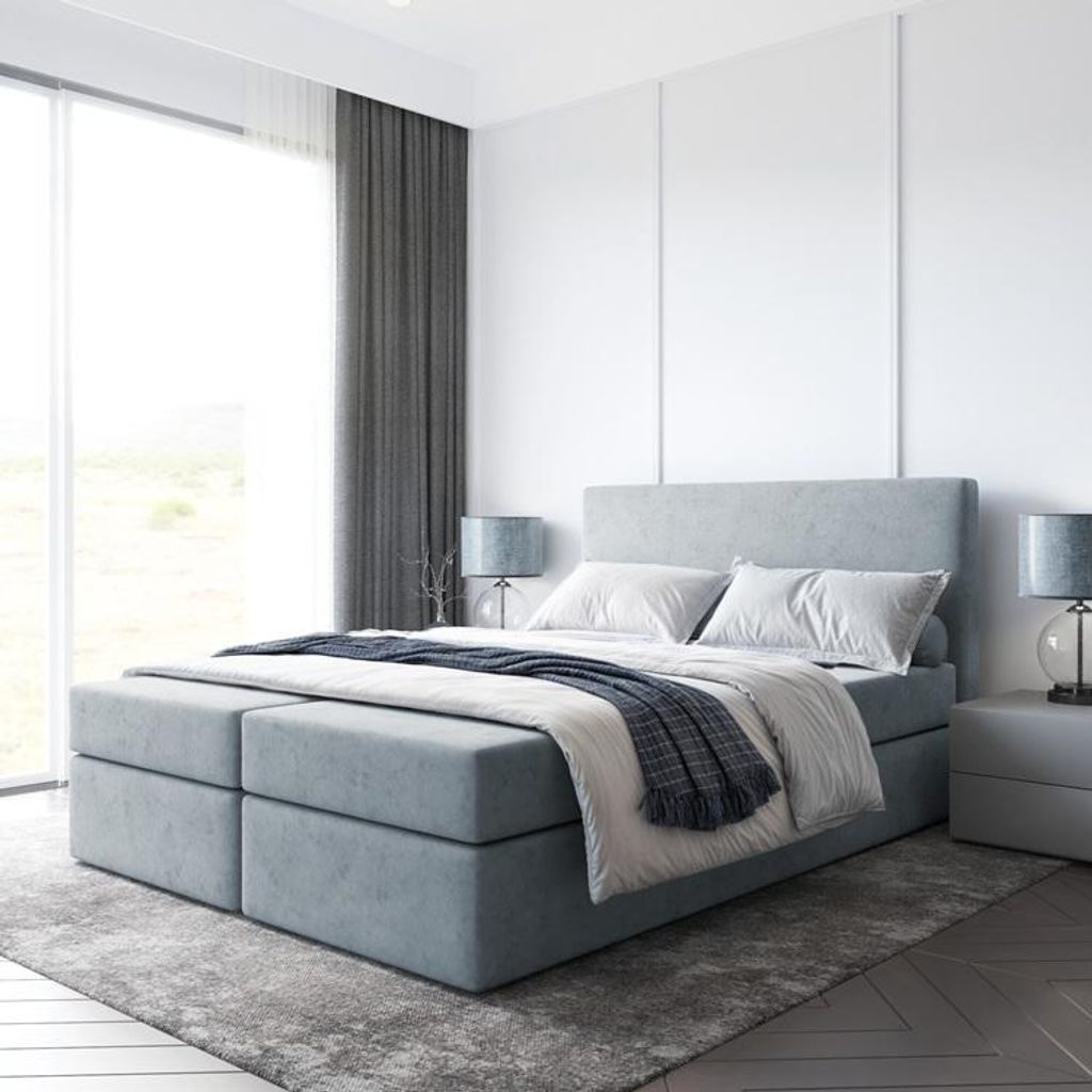 Bett, Boxspringbett BERG mit Bonell-Matratze OHNE Topper, 2 Bettkästen, Doppelbett, Stauraum, 180x200 cm (Grau - Itaka 50)