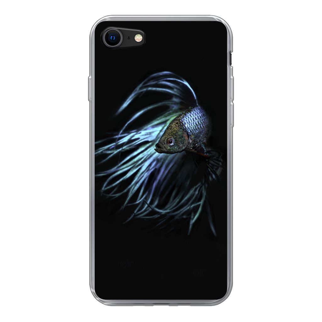MuchoWow Handyhülle Schutzhülle Hülle für iPhone SE 2022 Fisch - Schwanz - Schwarz Silikon Softcase Handy Hülle