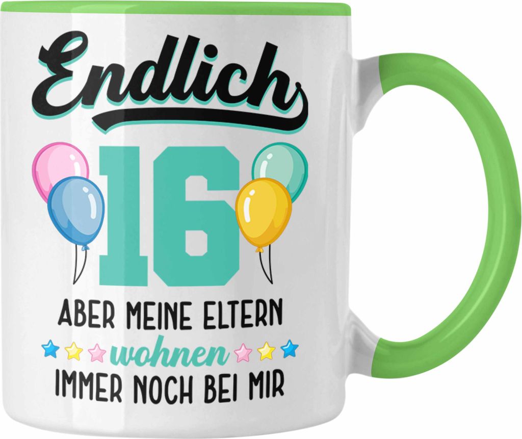 Trendation - 16. Geburtstag Tasse Geschenk Mädchen Jungen Geschenkidee Lustig Spruch 16 Geschenke Geschenkideen zum 16 Bday 16er (Grün)