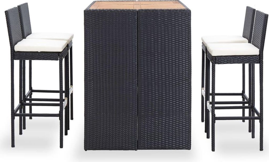 vidaXL 5-tlg. Garten-Bar-Set Poly Rattan und Akazienholz Schwarz