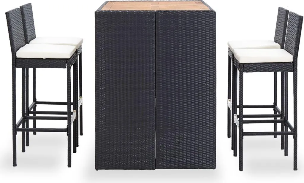 Mange-debout de Jardin et Tabourets en Poly Rotin et Acacia Naturel