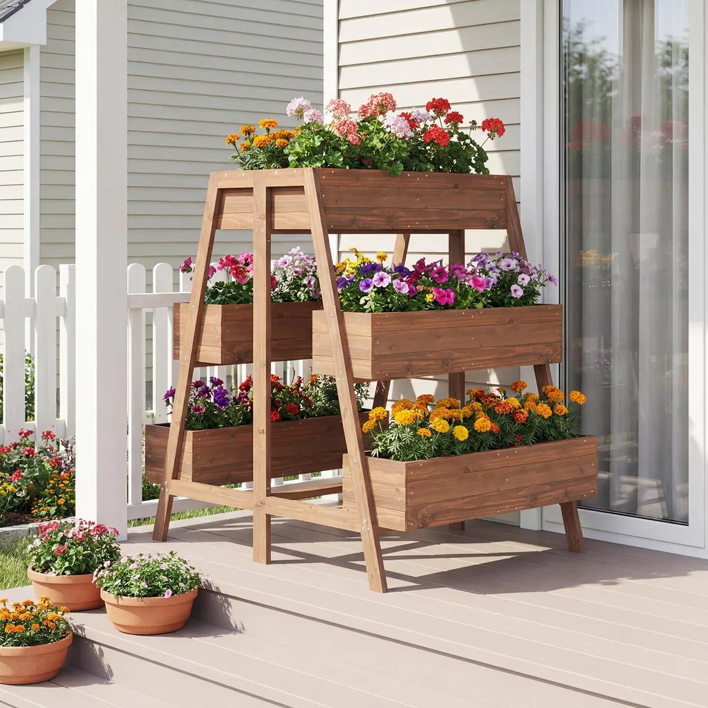 Potager Vertical pour Herbes Aromatiques et Fleurs en Bois à 3 Niveaux