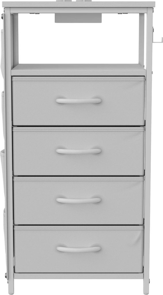 Schmale Kommode - Schubladenschrank - 4 Schubladen - Stoffschubladen - LED-Beleuchtung - Metallrahmen - Weiß