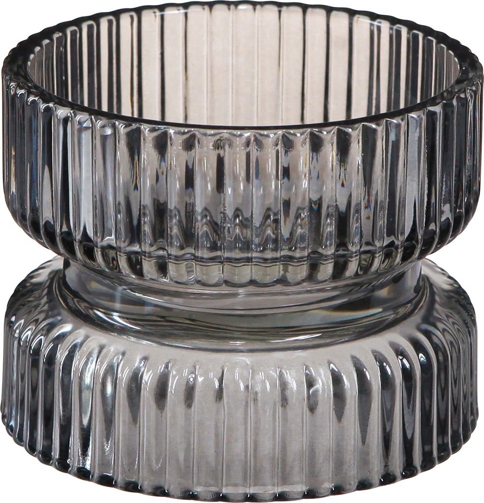 Teelichthalter Glas Deko Grau geriffelt Ø9cm H7cm 4er-Set Retro-Design, 4 Stück