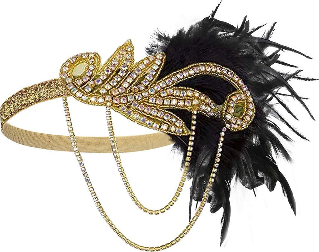 Feder-Stirnband im Vintage-Stil der 1920er Jahre, Flapper-Stirnband, Strass-Dekor, Kopfbedeckung für Partys, formelle Anlässe