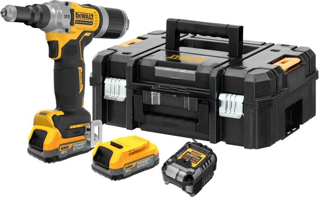 DEWALT Nietmaschine de Akku de 18 V für Nieten de 4,8 a 6,4 mm, Motor brushless por Akku Powerstack, 2 Batterien enthalten XR