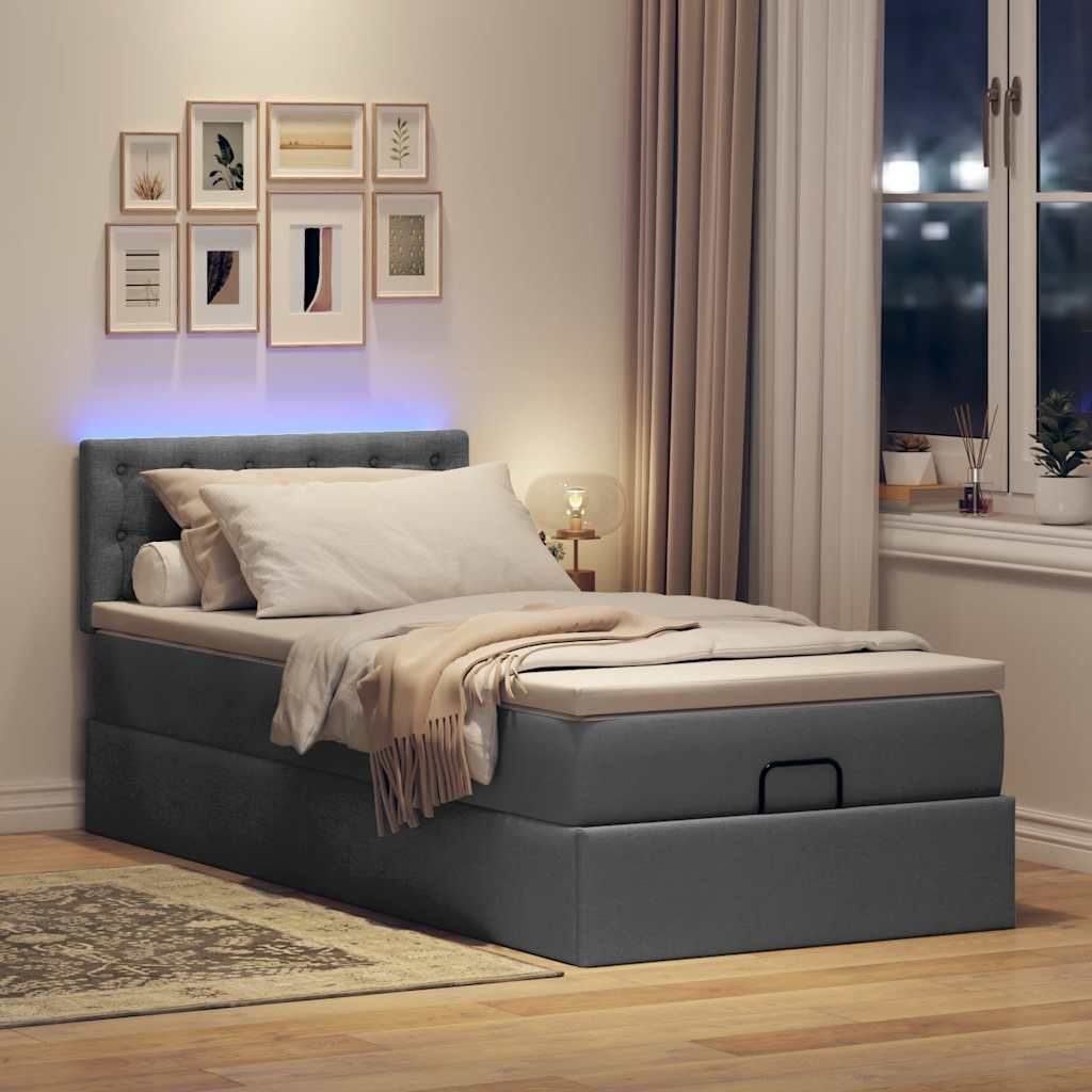 Möbel Ottoman-Bett mit Matratze & LEDs Dunkelgrau 90x190 cm Stoff - Klassische Betten 3312437
