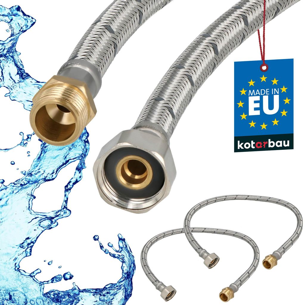KOTARBAU 2er Set Flexschlauch Wasserschlauch 60cm Panzerschlauch 1/2"x3/8" Außengewinde x Innengewinde Anschlussschlauch Armatur Schlauch Wasser...