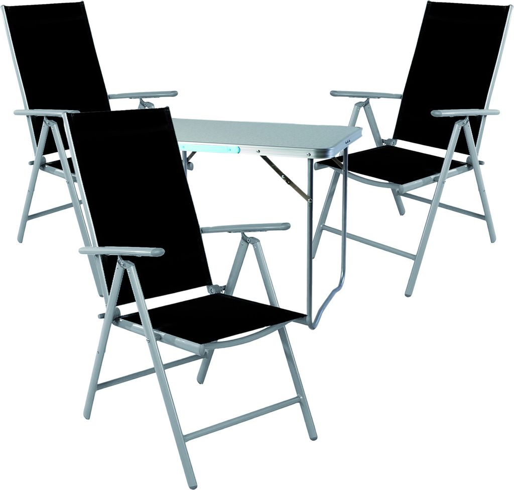 4-teiliges Campingmöbel Set Aluminium Textilen schwarz