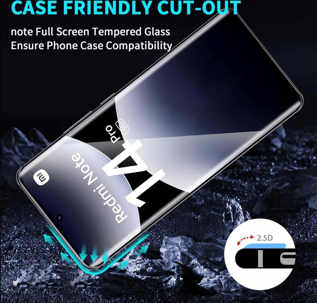 SmartUP Dsplayschutzglas 2X Schutzglas Für Xaom Redm Note 14 Pro 5G Panzerfole Kamera 3D Fuer Fuer Xiaomi Redmi Note 14 Pro 5g Kompletter Rundumschutz