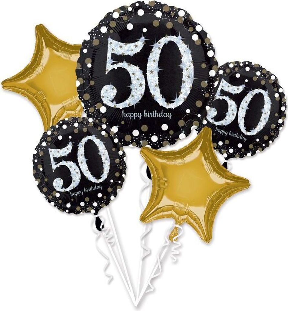 Folieballonnen: Boeket Sparkling Birthday 50 Jaar - 5 stuks
