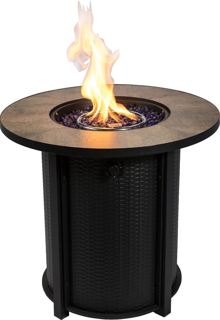 Teamson Home Draussen Garden Hoher Runder Propangas-Feuerstellen-Tischbrenner, Rauchfreie Feuerstelle, Terrassenmöbel-Heizung mit Deckel, Lavastei...
