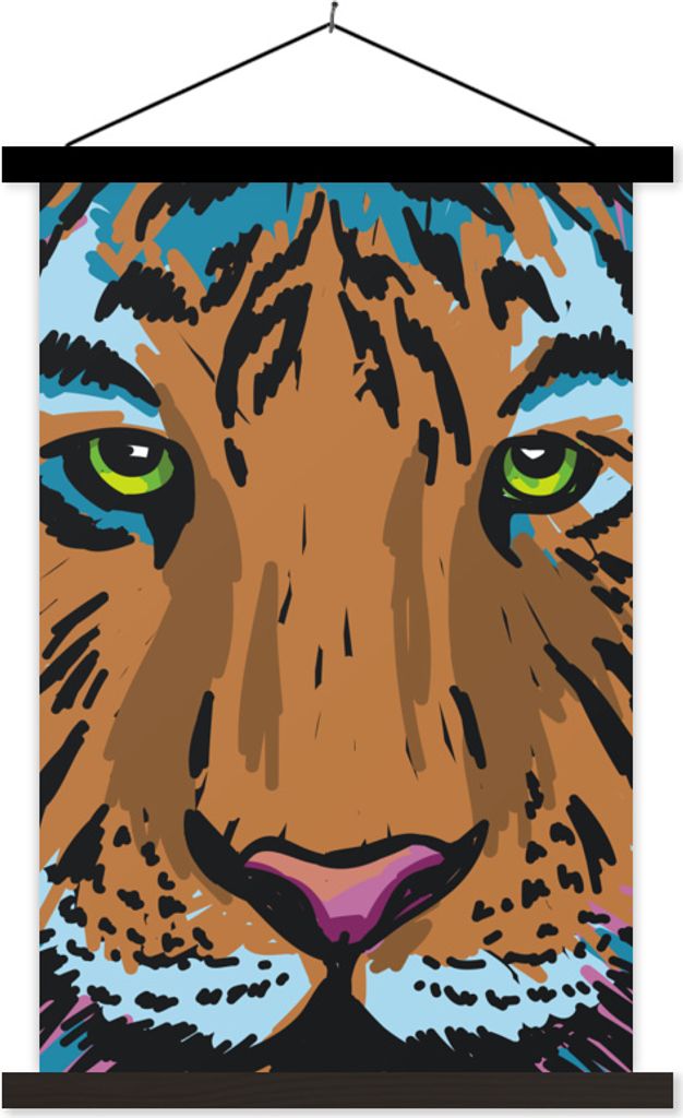 MuchoWow Textilposter Tiger - Farbe - Augen 40x60 cm mit schwarzem Rahmen - Wanddekorationen