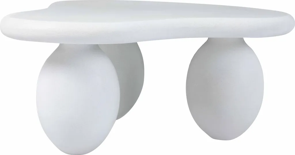 Table basse de salon de jardin grise forme galet aspect béton 80cm