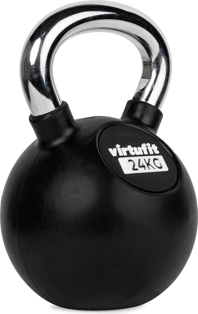 VirtuFit Kettlebell Pro 24 kg aus Gusseisen mit Gummi, Chromgriff