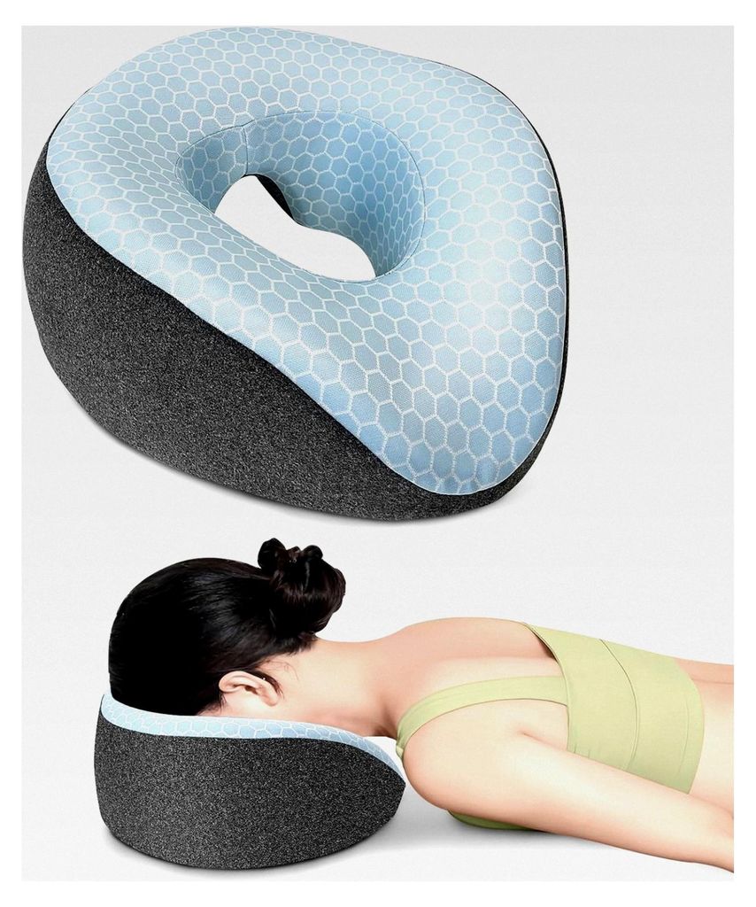 Ergonomisches Gesichtskissen mit Kopfloch, abnehmbarer Bezug, Massage Kopfstütze für Bett (Dunkelgrau)