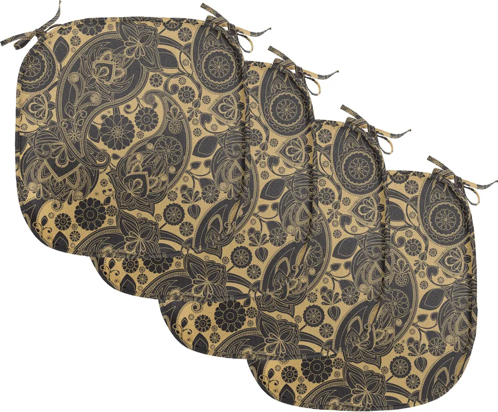 Coussins ethniques imperméables avec attaches pour siège lot de 4 noir
