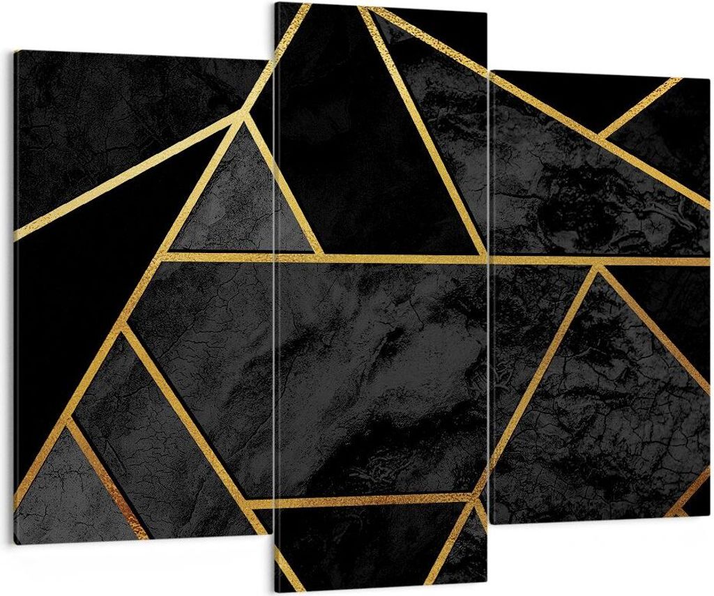 Bild auf Leinwand - Leinwandbild - 3 Teile - Abstraktion Gold Schwarz - 130x100cm - Wand Bild - Wanddeko - Wandbilder - Leinwanddruck - Bilder - Wa...
