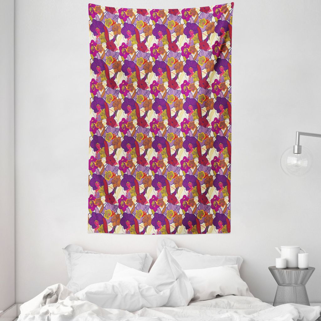 ABAKUHAUS Bunt Wandteppich und Tagesdecke, Vibrant Vintage-Orchidee aus Weiches Mikrofaser Stoff Waschbar ohne Verblassen Digitaldruck, 140 x 230 c...