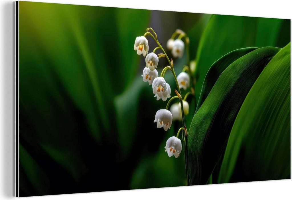 MuchoWow Wanddekoration Metall Metallbild Wandkunst 80x40 cm Blumen - weiß - Blätter - Lilien MuchoWow Aluminium Gemälde - Wanddekoration - Alubild