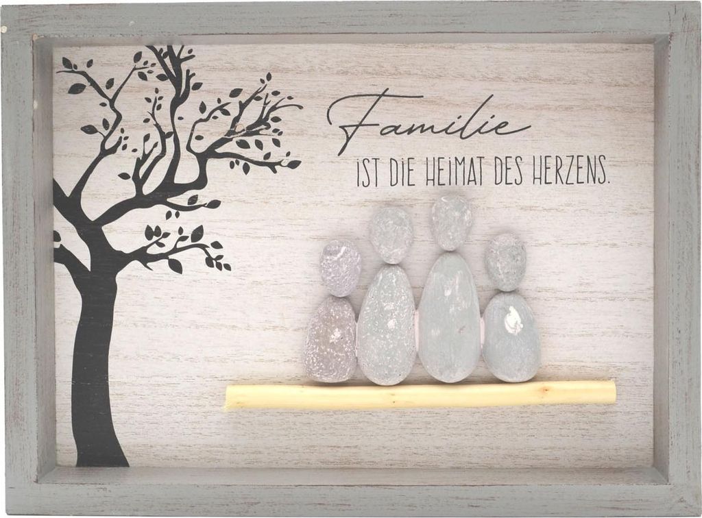 Steinbild rechteckig "Familie 1" Spruch MDF grau 33x24x3,5 cm