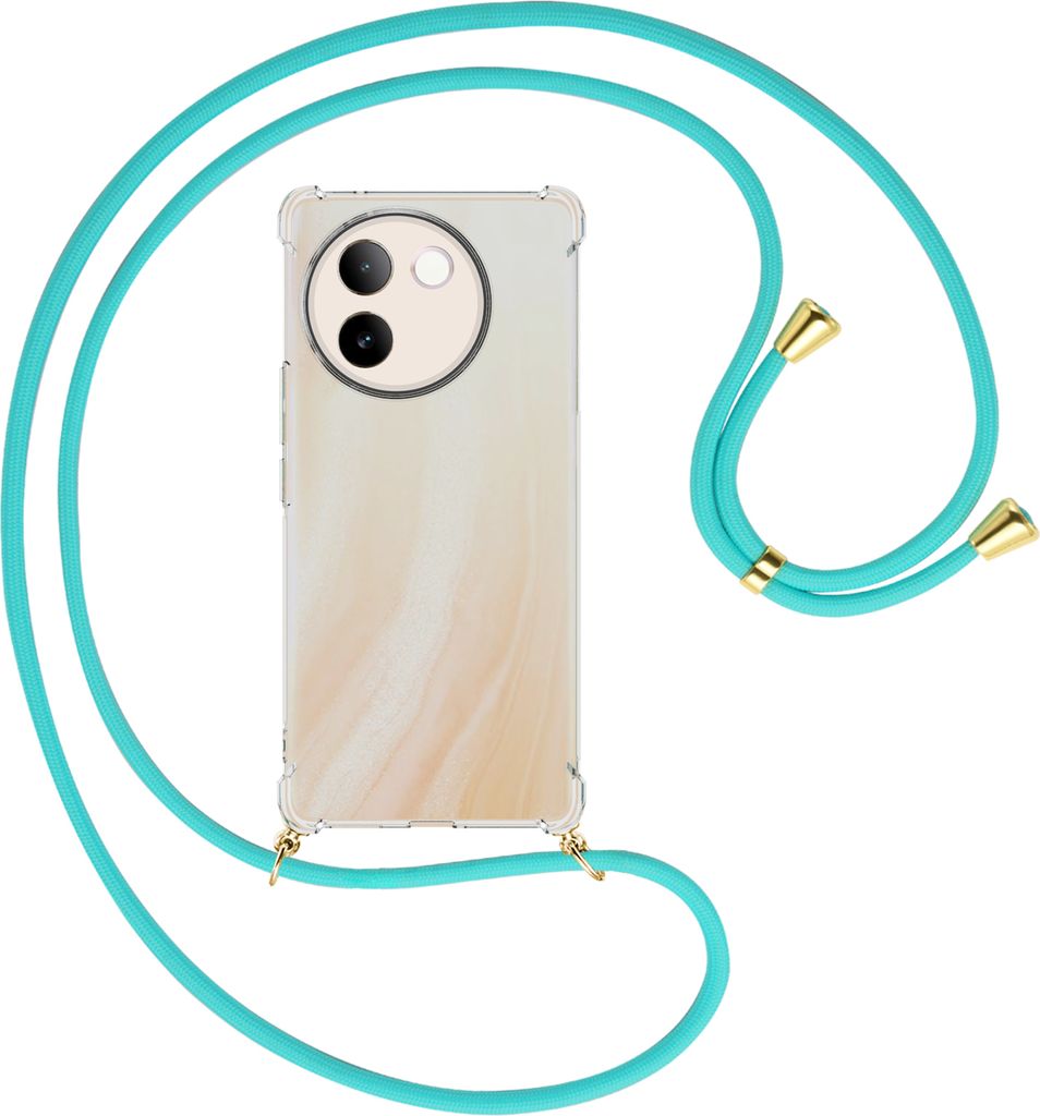 Handykette Backcover-Schutzhülle mit Band (Metall goldfarben) für vivo V30E 5G / V40 lite 5G - türkis