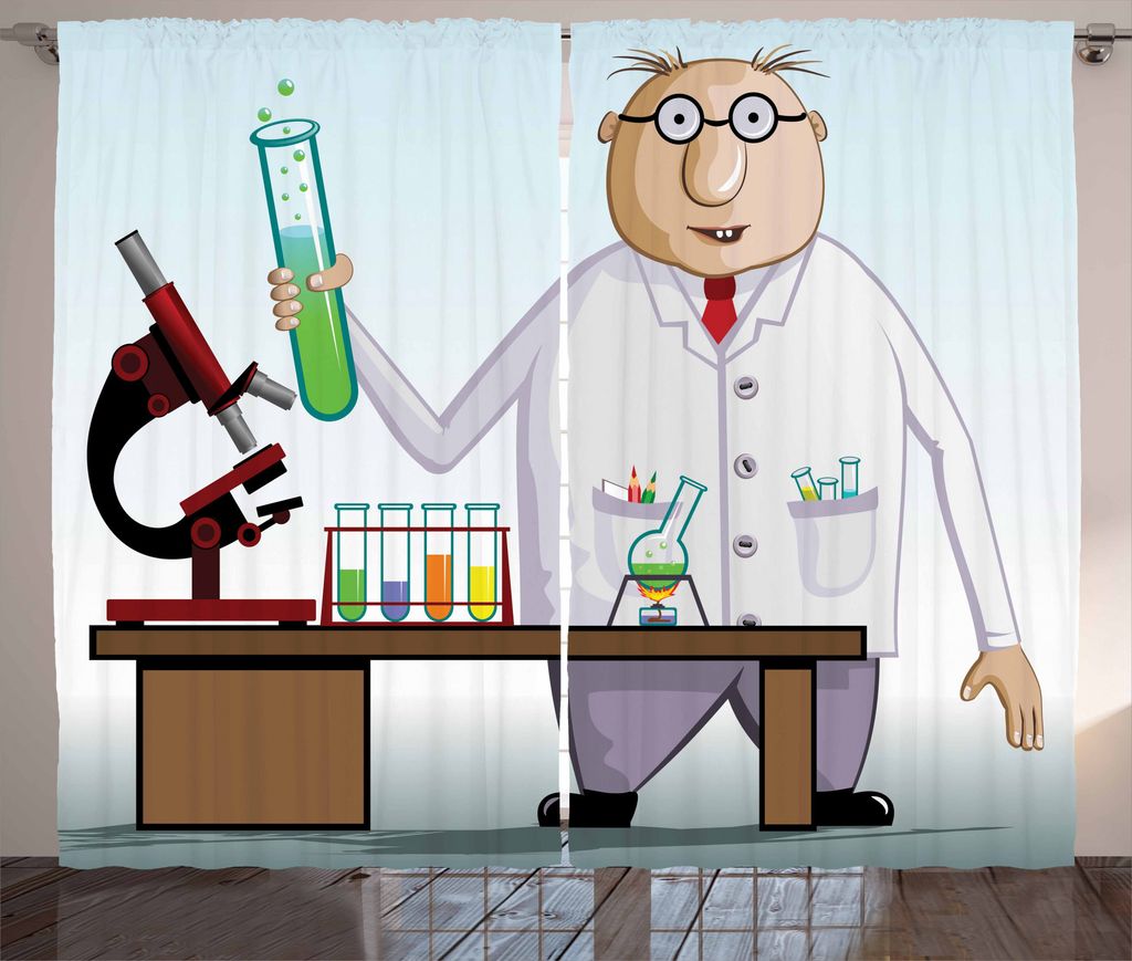 ABAKUHAUS Labor Rustikaler Vorhang, Wissenschaftler Chemiker Reagenzgläser, Wohnzimmer Universalband Gardinen mit Schlaufen und Haken, 280 x 175 c...