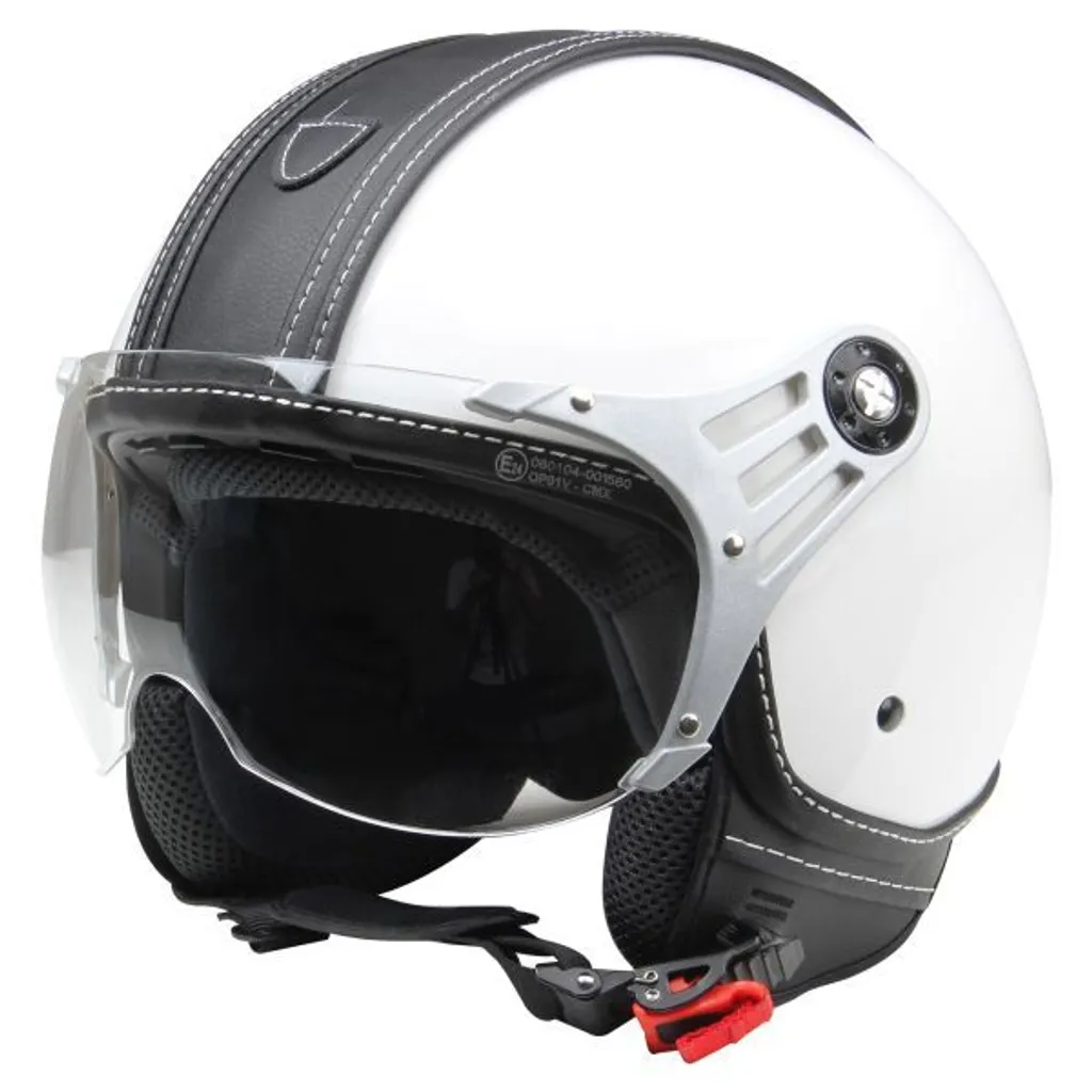 Casque scooter jet blanc brillant CMX Pepper avec inserts cuir noir L