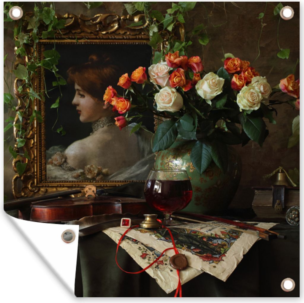 MuchoWow 100x100 cm Outdoor-Poster Gartendeko Sichtschutz Garten Poster für den Garten Stilleben - Malerei - Blumen