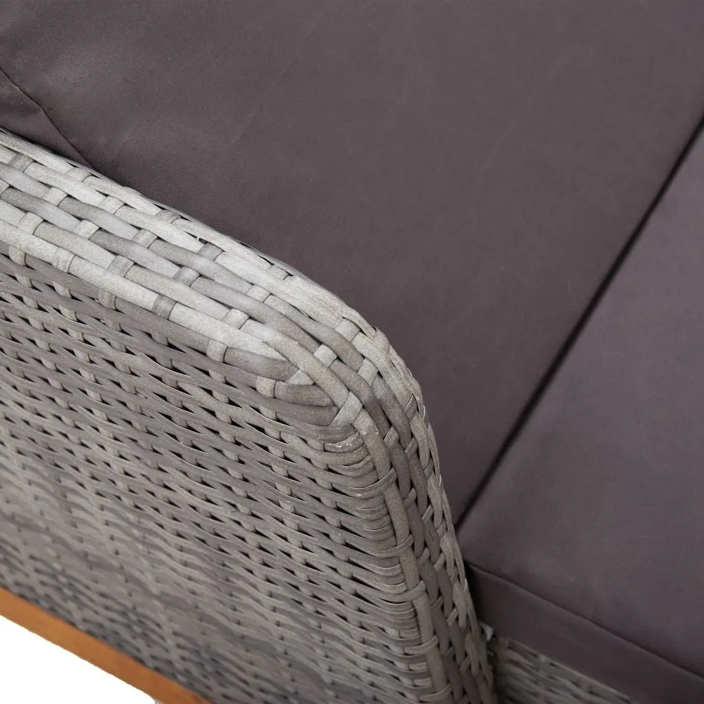 Bain de soleil en résine tressée grise et structure acacia durable - 7
