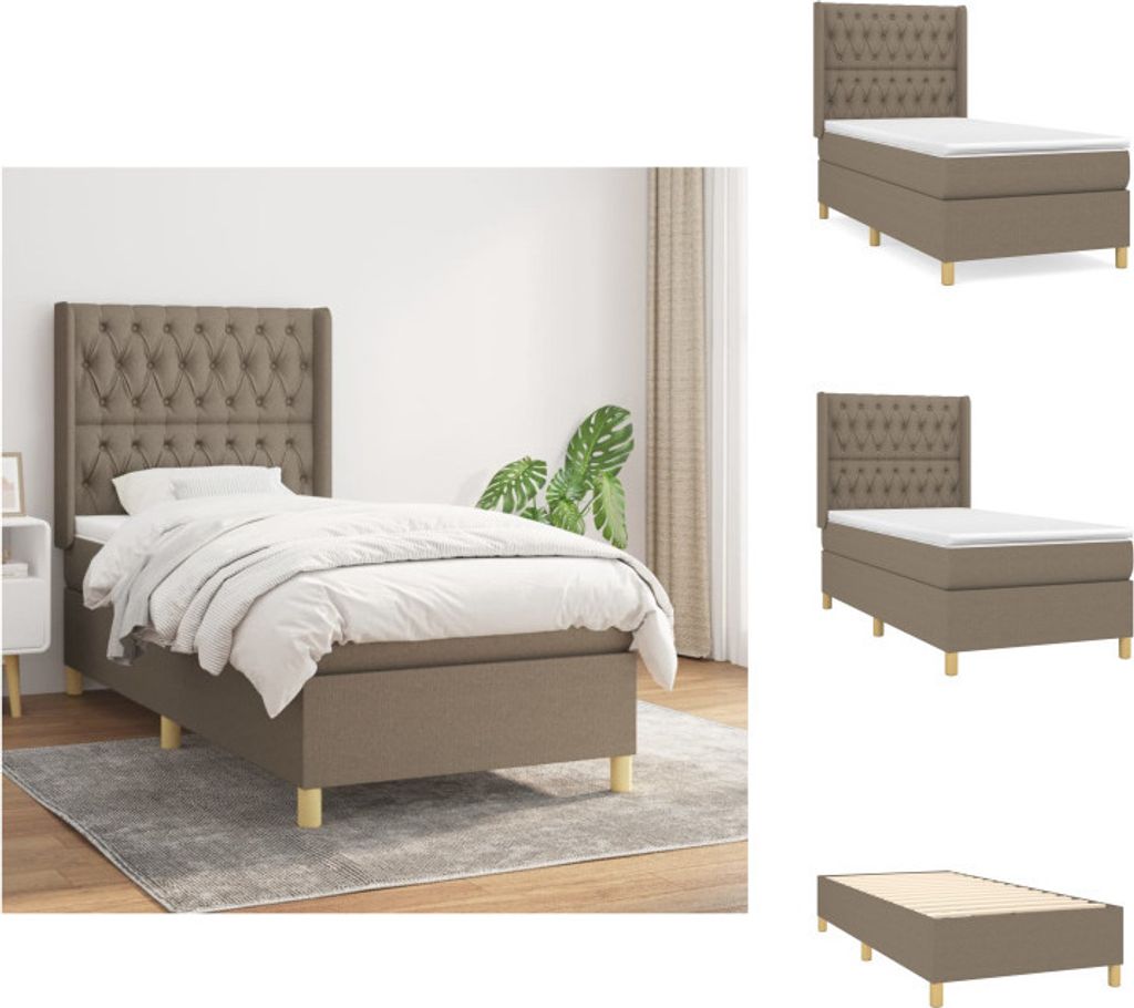 vidaXL Boxspringbett mit Matratze Taupe 90x200 cm Stoff - Betten & Bettgestelle