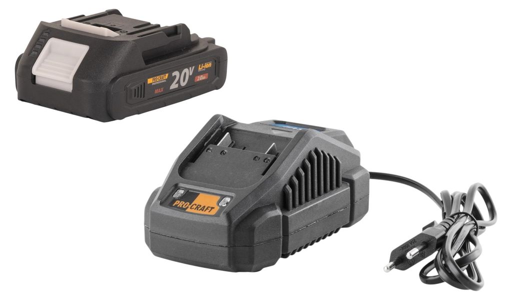 Procraft Starter Pack 20 V 20/2,4 A oplader + 1x 20/2 A Productafbeelding 