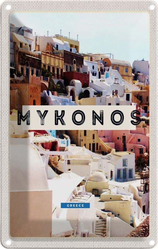 vianmo Blechschild 18x12 cm Griechenland Mykonos Greece Bildmotiv Reisemotiv Abenteuer Reisen Urlaub