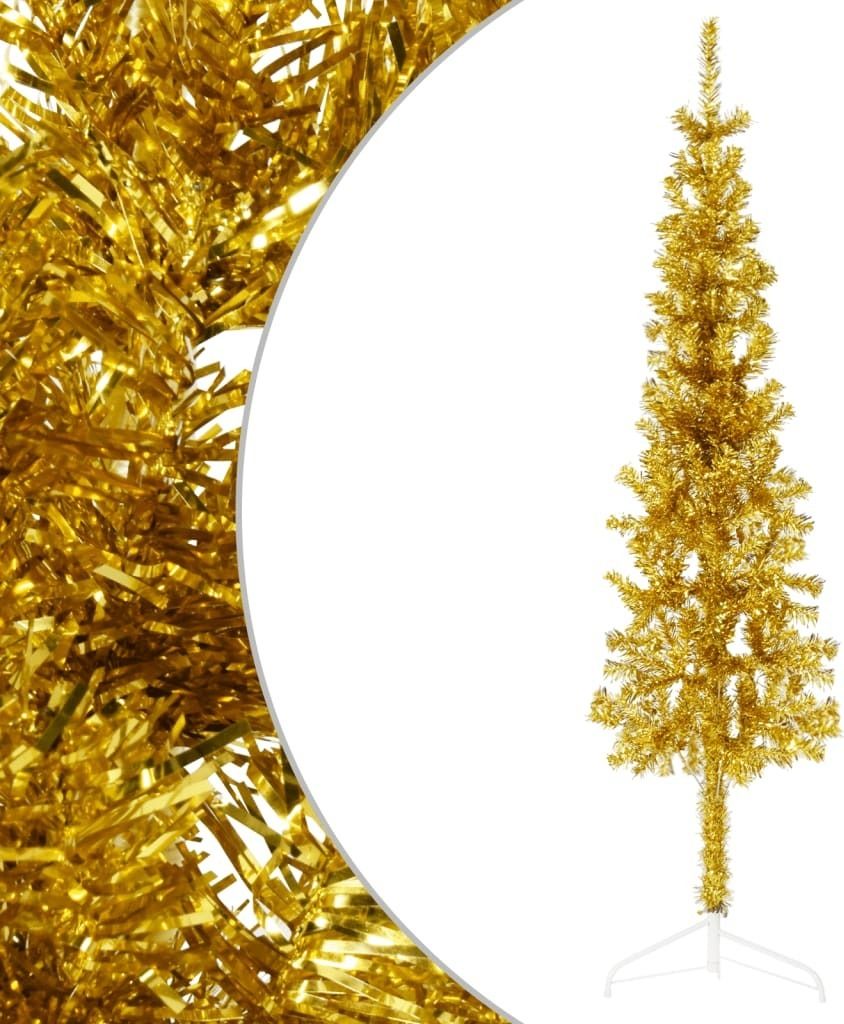The Living Store Künstlicher Halb-Weihnachtsbaum mit Ständer Schlank Gold 120 cm