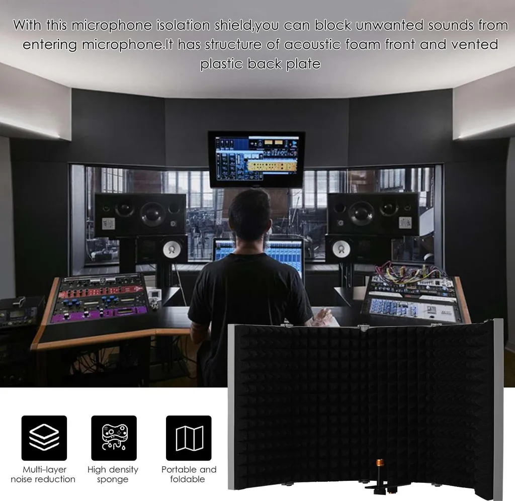 Écran acoustique studio à 5 panneaux avec mousse EVA haute densité Noir