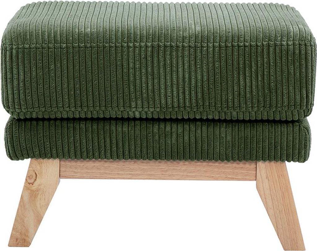 Miliboo - Skandinavischer Hocker aus Kord-Samt in khakigrün und hellem Holz OSLO
