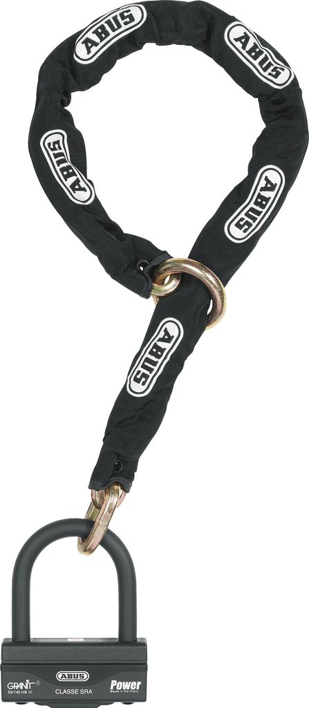 ABUS Schloss-Ketten-Kombi - Granit 58 + 12KS Black Loop - Motorradschloss aus Vorhängeschloss und Kette - ABUS-Sicherheitslevel 19 - 120 sm