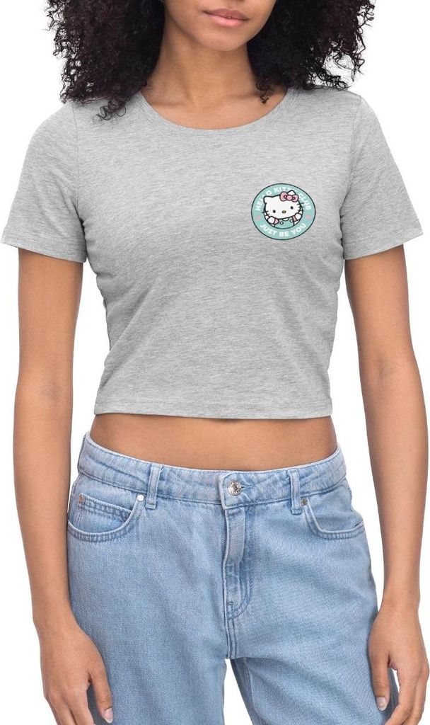 Spreadshirt Hello Kitty Club Just Be You Crop Top, M, Grau meliert